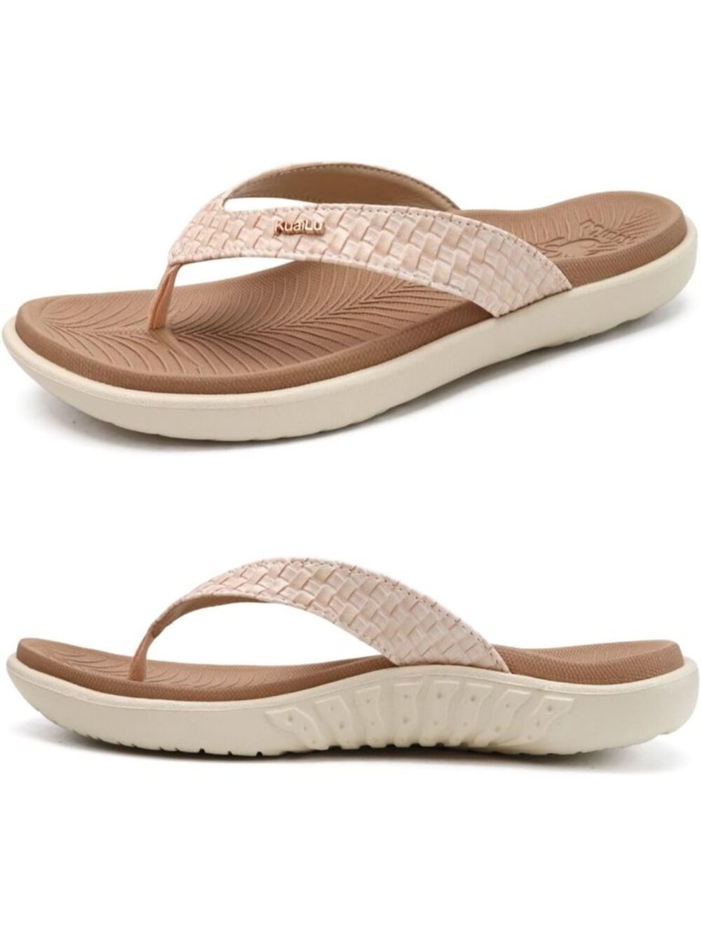 Women's Beige White Arch Support Yoga Mat Thong Slip On Flip Flop Sandal Shoes